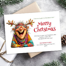Tarjeta Festiva Funny Lady Christmas Card Digital Custom Design
