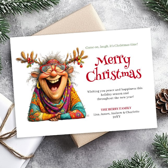Tarjeta Festiva Funny Lady Christmas Card Digital Custom Design (Funny Lady Christmas Card Digital Custom Design)
