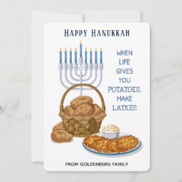 Tarjeta Festiva Funny Latkes Potato Humor Hanukkah Greeting