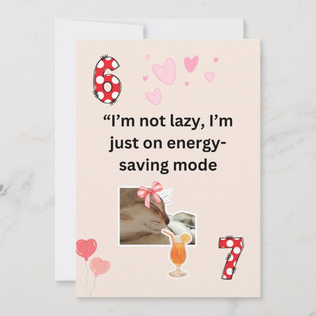 Tarjeta Festiva Funny Lazy Cat Energy Saving Mode Humor Card (Anverso)