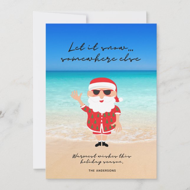 Tarjeta Festiva Funny Let it Snow Florida Santa Beach Navidades (Anverso)