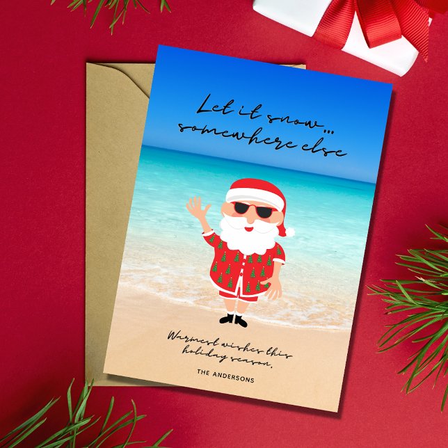 Tarjeta Festiva Funny Let it Snow Florida Santa Beach Navidades (Funny Let it Snow Florida Santa Beach Christmas Holiday Card)
