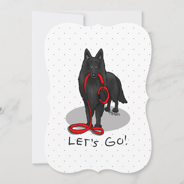 Tarjeta Festiva Funny Let's Go! Walk Belgian Sheepdog (black 1) (Anverso)