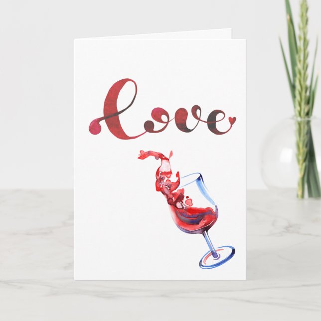 Tarjeta Festiva Funny Love Spilly Wine Glass El día de San Valentí (Anverso)