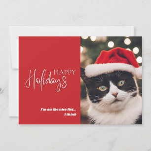 Tarjeta Festiva Funny Mascota Cat Navidades Lista bonita roja