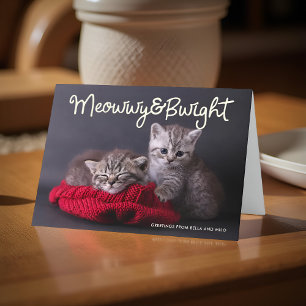 Tarjeta Festiva Funny Meowwy y Bwight Holiday   Saludo fotográfico