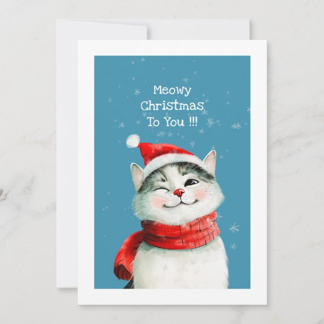 Tarjeta Festiva Funny Meowy Cat Cute Navidades Card (Anverso)