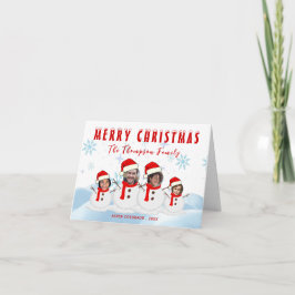 Tarjeta Festiva Funny Merry Christmas Snowman Family Photo