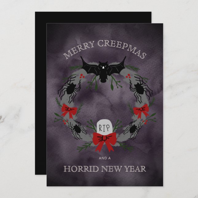 Tarjeta Festiva Funny Merry Creepmas Wreath Holiday Card (Anverso / Reverso)