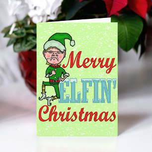 Tarjeta Festiva Funny Merry Elfin Navidades Bah Humbug