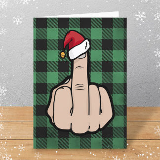 Tarjeta Festiva Funny Middle Finger Santa Hat Navidades doblados