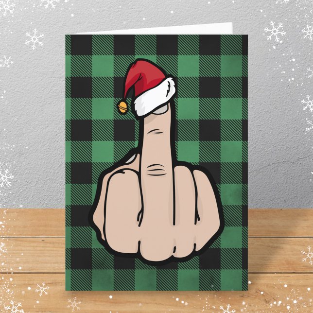 Tarjeta Festiva Funny Middle Finger Santa Hat Navidades doblados (Subido por el creador)