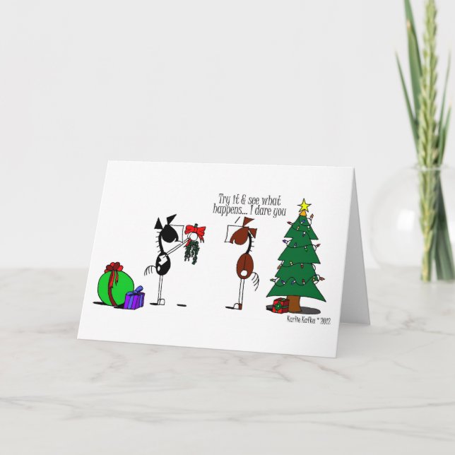 Tarjeta Festiva Funny Mistletoe Horse Personalizado Card (Anverso)
