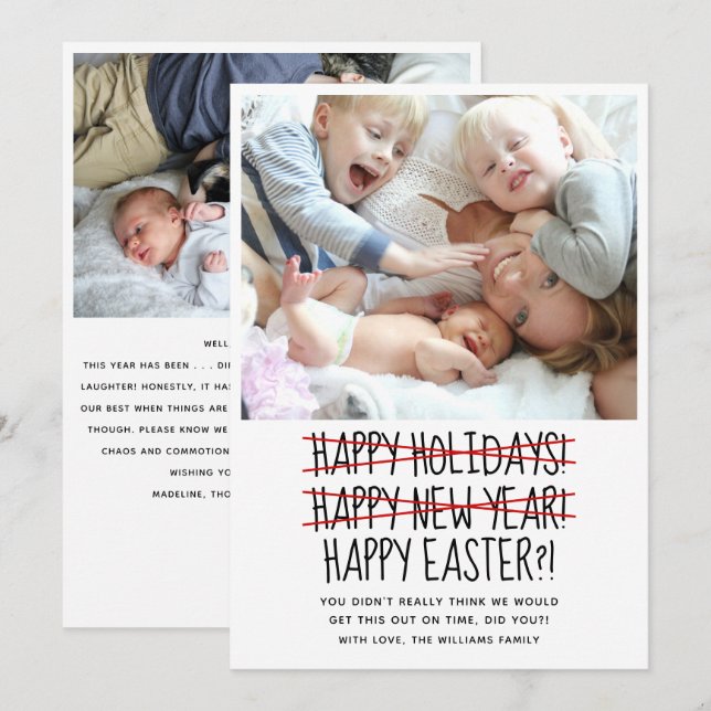 Tarjeta Festiva Funny Modern 2 Photo Late New Year Holiday Card (Anverso / Reverso)
