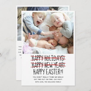 Tarjeta Festiva Funny Modern 2 Photo Late New Year Holiday Card