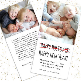 Tarjeta Festiva Funny Modern Late Happy Year Holiday Card