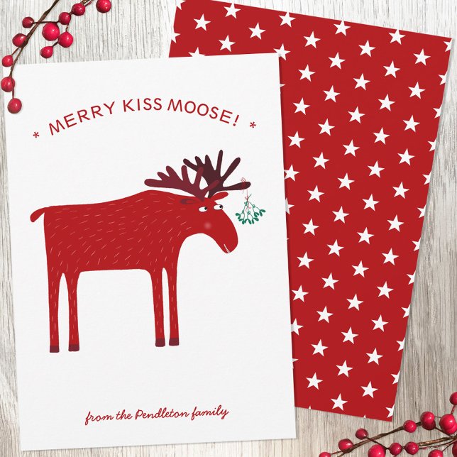 Tarjeta Festiva Funny Moose Holiday Card (Merry Kiss Moose fun elk Christmas holiday postcard)