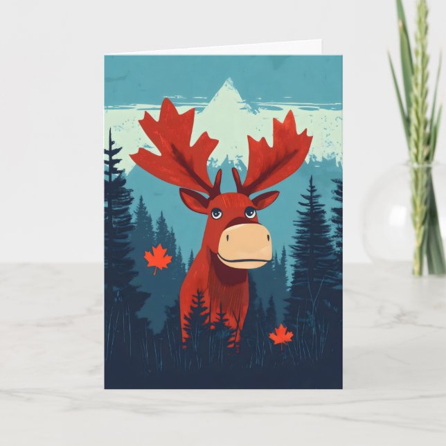 Tarjeta Festiva Funny Moose Maple Leaf Canada (Anverso)