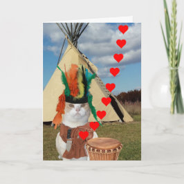 Tarjeta Festiva Funny Native American Indian Kitty Valentine