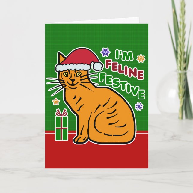 Tarjeta Festiva Funny Navidades Cat Feline Festious Holiday Pun (Anverso)