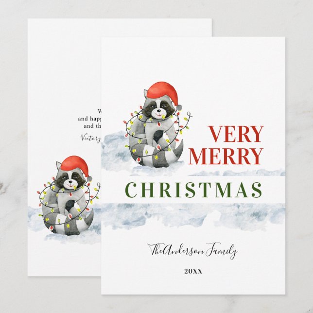 Tarjeta Festiva Funny Navidades Cute Raccoonc Holiday Card (Anverso / Reverso)