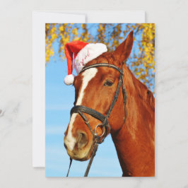 Tarjeta Festiva Funny Navidades de Caballos de Santa Hat