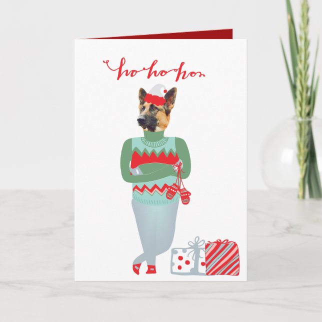 Tarjeta Festiva Funny Navidades de Pastor Alemán (Anverso)