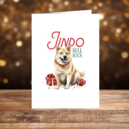 Tarjeta Festiva Funny Navidades de perro de Jindo Felices Fiestas