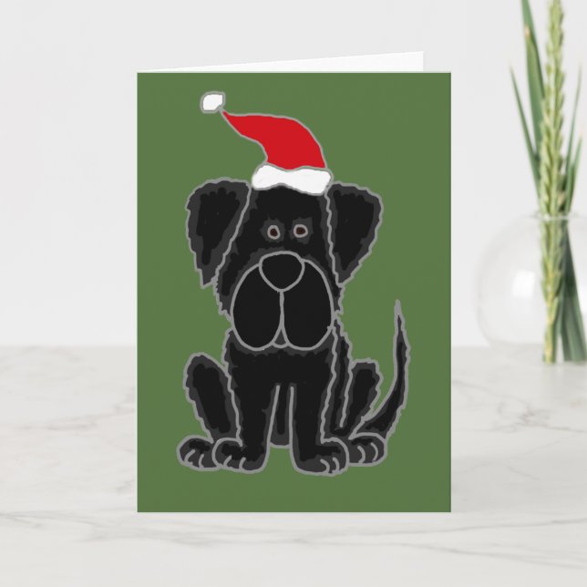 Tarjeta Festiva Funny Navidades de perros negros de Terranova (Anverso)