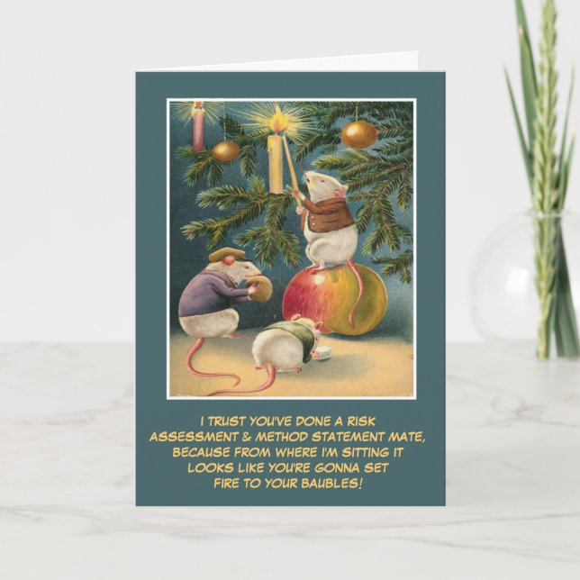 Tarjeta Festiva Funny Navidades de salud y seguridad del Reino Uni (Anverso)