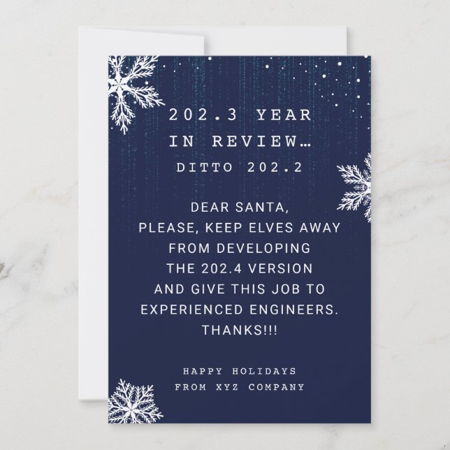 Tarjeta Festiva Funny Navidades en Review Programmer Company (Anverso)