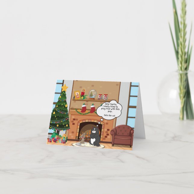 Tarjeta Festiva Funny Navidades Humor Bah Hum Cat Holiday Card (Anverso)