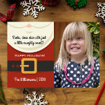 Tarjeta Festiva Funny Navidades Santa Claus Naughty y Nice Photo<br><div class="desc">¿Has sido travieso o amable este año? ¡¡¡Bien con un poco travieso está bien!!! El diseño de esta tarjeta incluye un traje santa,  las palabras "¿Es agradable con sólo un poco de traviesa?",  su foto y texto personalizado. Divertido y lindo,  seguro que difundirá la alegría de las vacaciones.</div>