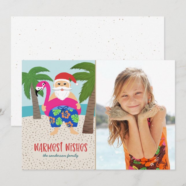 Tarjeta Festiva Funny Navidades tropicales de Santa Photo en julio (Anverso / Reverso)