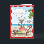Tarjeta Festiva Funny Navidades tropicales Santa Rudolph<br><div class="desc">¿Te gusta esparcir la risa durante las vacaciones? Aquí hay unas tarjetas Navidades únicas y divertidas que se pueden personalizar con tu propio texto de burbuja de cotizaciones individuales! El diseño original de Raphaela Wilson ilustra a Rudolph el reno de nariz roja y la Santa Cláusula en una playa tropical...</div>