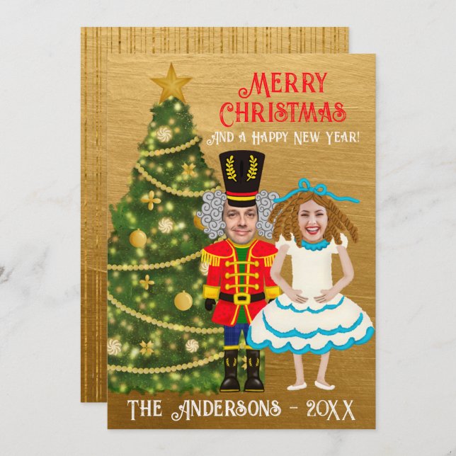 Tarjeta Festiva Funny Nutcracker y Clara añaden tus Navidades faci (Anverso / Reverso)