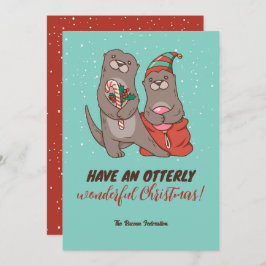 Tarjeta Festiva Funny Otter Pun vacaciones de invierno Feliz Navid