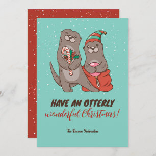 Tarjeta Festiva Funny Otter Pun vacaciones de invierno Feliz Navid