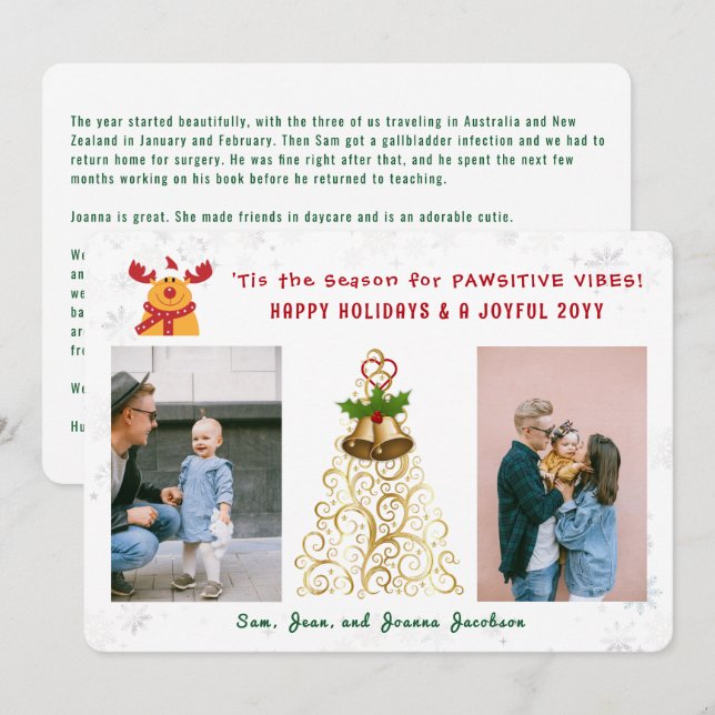 Tarjeta Festiva Funny Pawsitive Rudolph Happy Holidays 2 Fotos (Anverso / Reverso)