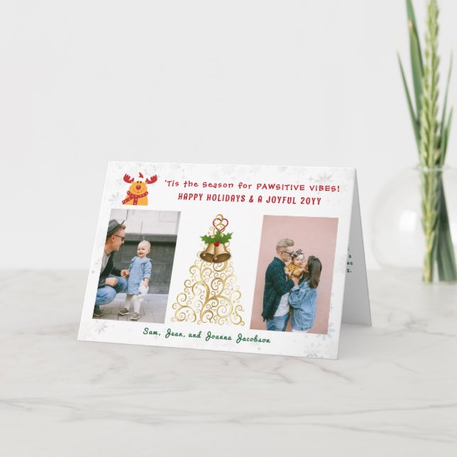 Tarjeta Festiva Funny Pawsitive Rudolph Happy Holidays 2 Fotos (Anverso)
