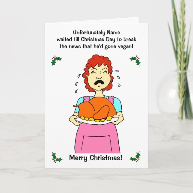 Tarjeta Festiva Funny Personalizado Vegan Navidades de Mamá turca (Anverso)
