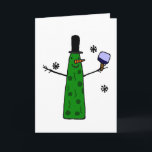 Tarjeta Festiva Funny Pickle Snowman Holding Pickleball Paddle<br><div class="desc">Wonderful artistic funny pickle snowman holding a pickleball paddle original art design makes a fun gift.  Can also add custom text and change background color when ordering.</div>