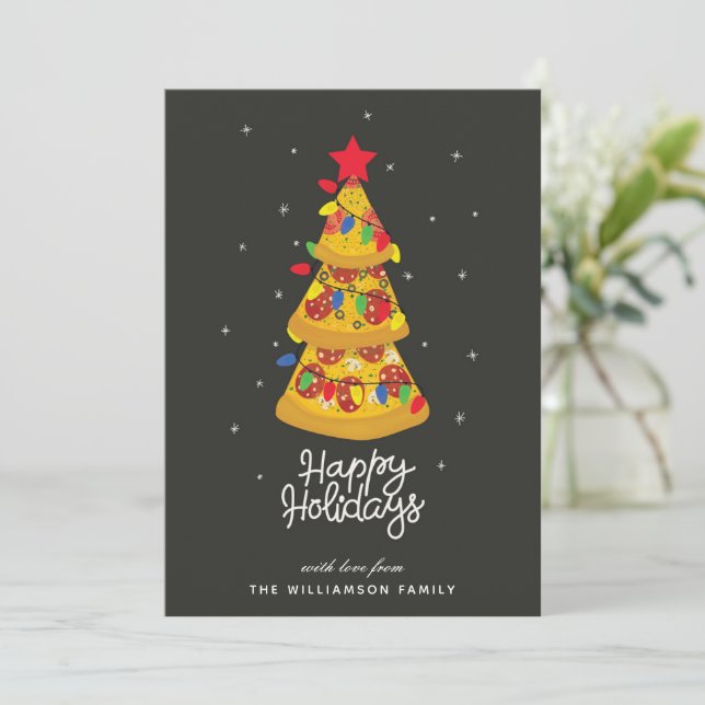 Tarjeta Festiva Funny Pizza Navidades Happy Holidays (Anverso de pie)