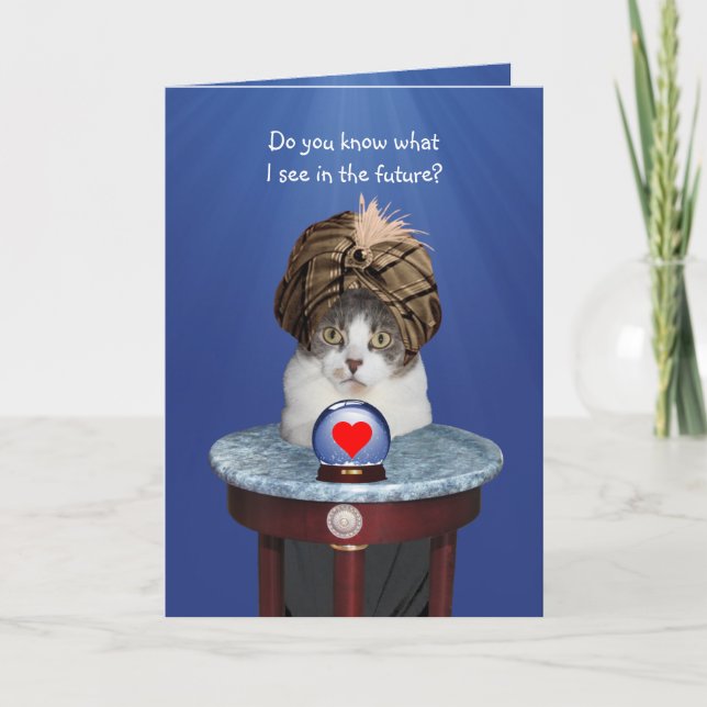 Tarjeta Festiva Funny Psychic Kitty Valentine (Anverso)