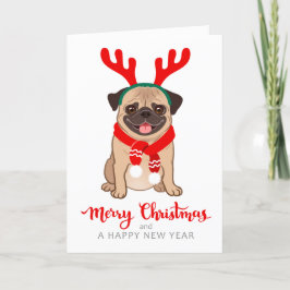 Tarjeta Festiva Funny Pug Navidades Card