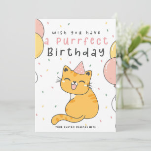 Tarjeta Festiva Funny Purrfect Birthday Cat Card con globos