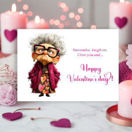 Tarjeta Festiva Funny Quirky Lady Bringing Fun Valentine