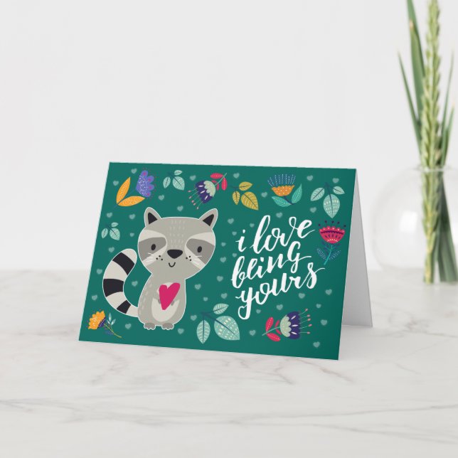 Tarjeta Festiva Funny Raccoon El día de San Valentín (Anverso)