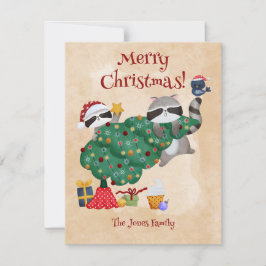 Tarjeta Festiva Funny Raccoon Navidades