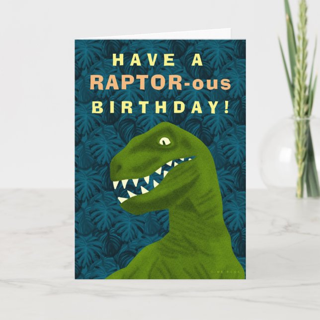Tarjeta Festiva Funny Raptor Dinosaur Feliz Cumpleaños Pun Guay (Anverso)